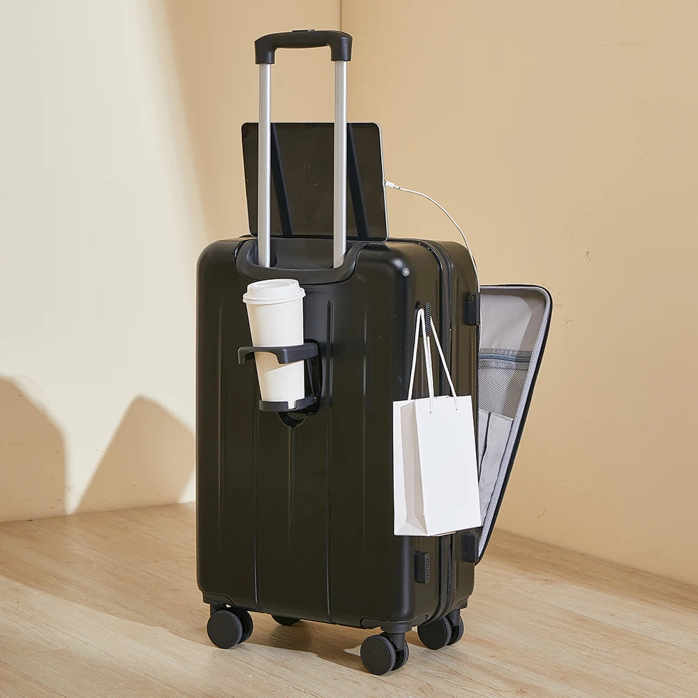 Valise de voyage à roulettes de 20 ou 22 pouces avec ouverture frontale et port USB