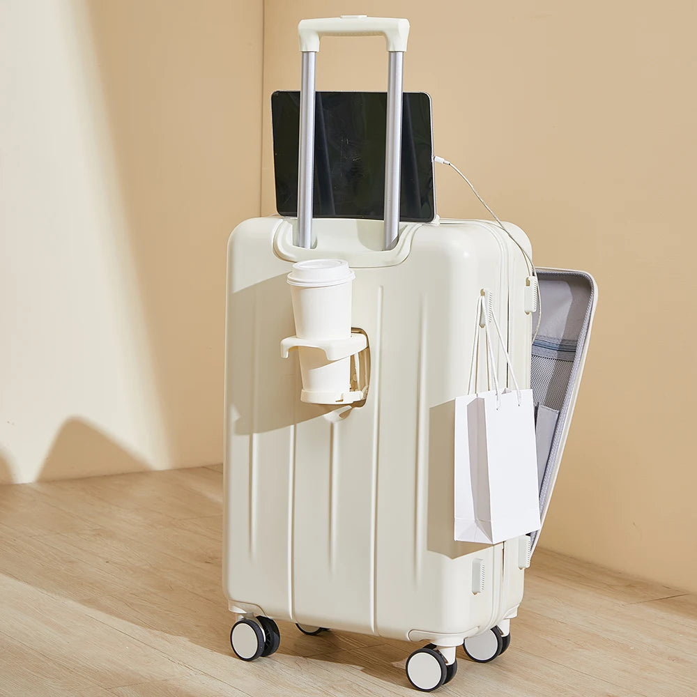 Valise de voyage à roulettes de 20 ou 22 pouces avec ouverture frontale et port USB