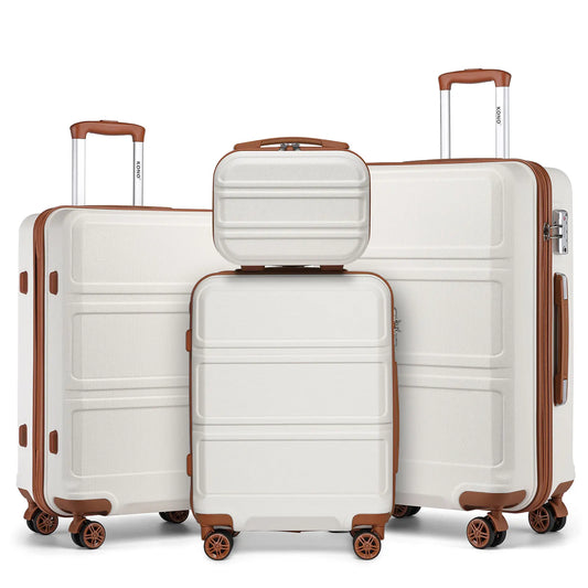 Set of 4 lightweight ABS suitcases with double wheels and TSA lock 