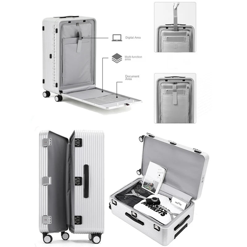 Aluminum Alloy Front Opening Travel Suitcase with TSA Lock