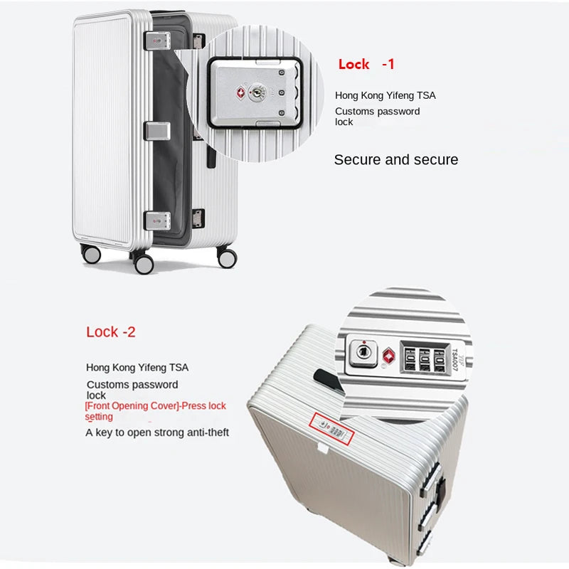 Aluminum Alloy Front Opening Travel Suitcase with TSA Lock